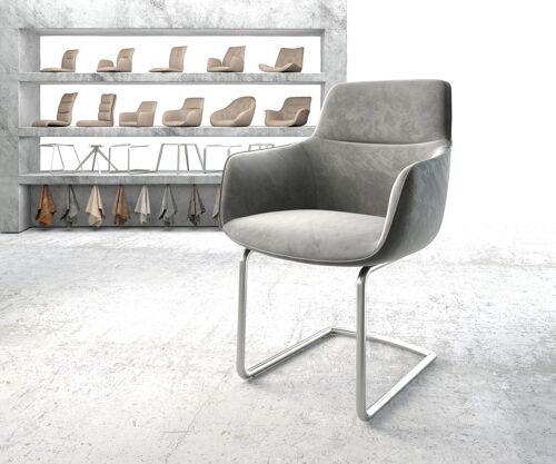 Chaise Pejo-Flex Cantilever Rond Acier Inoxydable Velours Gris