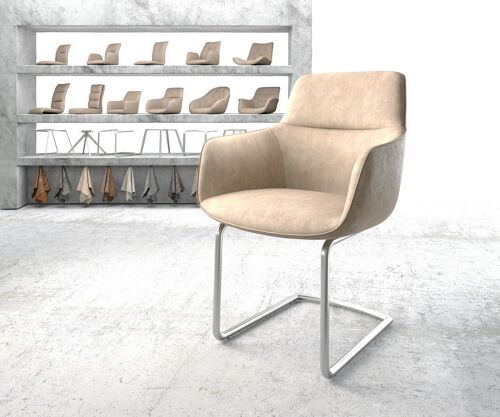 Chaise Pejo-Flex Cantilever Rond Acier Inoxydable Vintage Beige