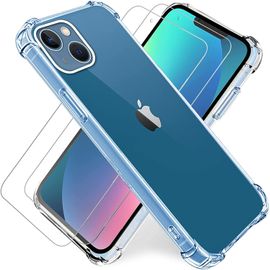 Coque Transparente Pour Iphone 13 Verre Trempé Et Protecteur D'écran Iphone13 Lot De 2 Avec Étui De Protection Coque En Silicone Tpu Airbag Antichoc Ultra Fine 6,1 2021 Transparent
