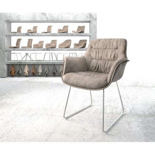 Fauteuil Kaira-Flex Cadre Patin Acier Inoxydable Vintage Taupe