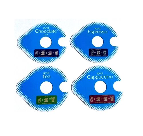 Lot 4 Ice T Discs (Iced Tdisc Tassimo) - Iced Espresso + Iced Cappuccino + Iced Green Tea + Iced Chocolate - 4 Plaquettes Souples - 4x tdisc ice
