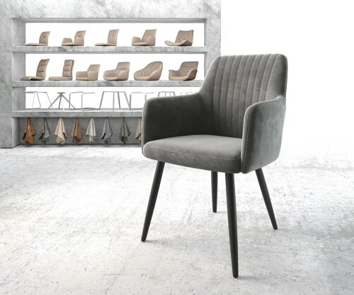 Fauteuil Greg-Flex 4-pieds conique noir velours gris