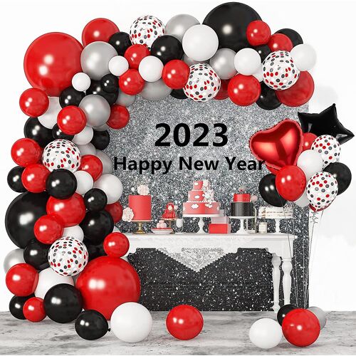 115pcs Red And Black Ballon Garland Arch Kit, Black Red White Sliver Confetti Balloons For New Year Graduation Las Vegas Bbq Casino Poker Baby Shower