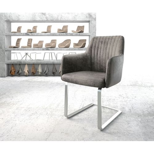 Fauteuil Greg-Flex Cantilever Plat Acier Inoxydable Vintage Gris