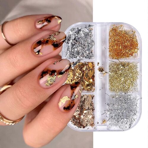 Holographique Nail Foil Flakes Nail Art Glitters Gold Sliver Nail Art Supplies 6 couleurs Nail Paillette Sparkle Nail Glitter Foil Flakes pour Acrylic Nail