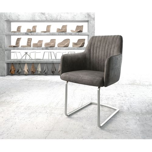 Fauteuil Greg-Flex Cantilever Rond Acier Inoxydable Vintage Anthracite