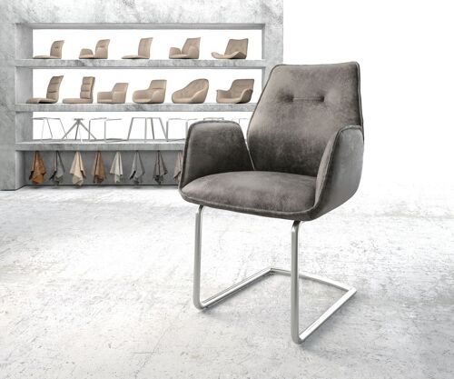 Fauteuil Zoa-Flex Cantilever Rond Acier Inoxydable Vintage Gris