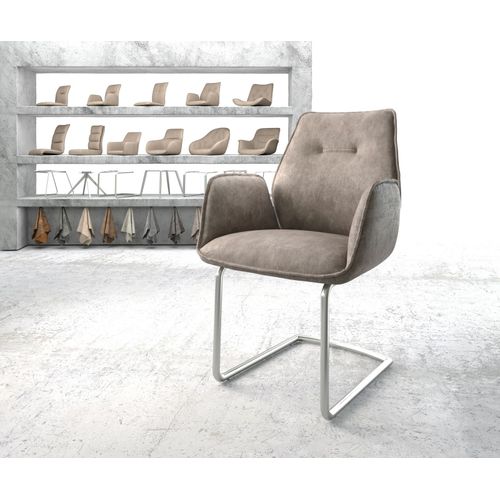 Fauteuil Zoa-Flex Cantilever Rond Acier Inoxydable Vintage Taupe