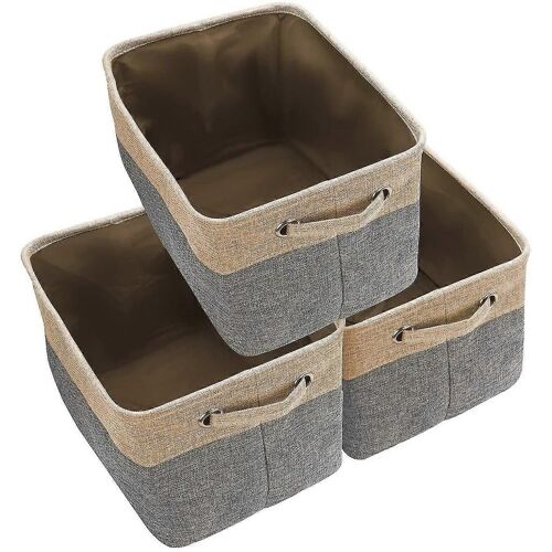 Ensemble de paniers de rangement pliables [paquet de 3] Organisateur pliable en tissu de toile avec poignées Boîte cube de rangement pour placard de bureau à domicile, grisF02tan (gris)