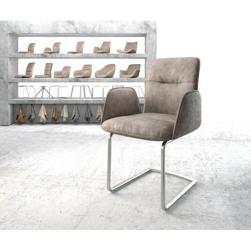 Fauteuil Vinja-Flex Cantilever Rond Acier Inoxydable Vintage Taupe