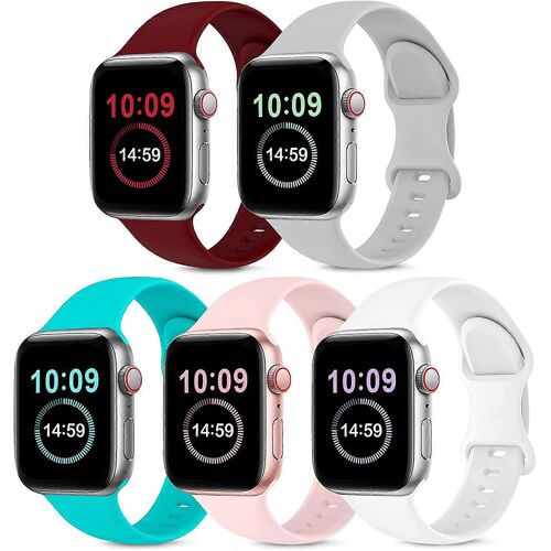 Pack De 5 Bracelets Compatibles Avec Apple Watch Band 38mm 40mm 41mm 42mm 44mm 45mm, Bracelet Sport En Silicone Souple Compatible Avec Iwatch Series 7 6 5 4 3 2 1 Se