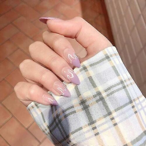 24pcs Flamme Faux Ongles Détachable Gaze Manucure Patch 
