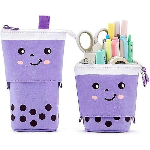 Boba Mignon Debout, Étui À Crayons Pour Enfants, Boîte À Crayons Pop-Up, Pochette De Maquillage, Stand Up Bubble Tea, Porte-Stylo, Organisateur De Sac À Cosmétiques, Kawaii Stationnaire (Pu