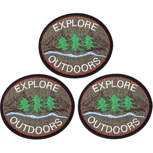 Patchs thermocollants pour vêtements, 3pcs Explorer à l'extérieur Coudre Appliques Patches d'arbre d'aventure pour Jeans, sac à dos, Taille : 3x2.7 pouces (Explo