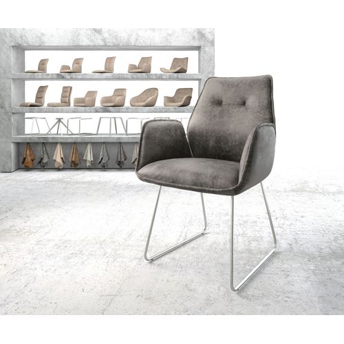 Fauteuil Zoa-Flex Cadre Patin Acier Inoxydable Vintage Gris