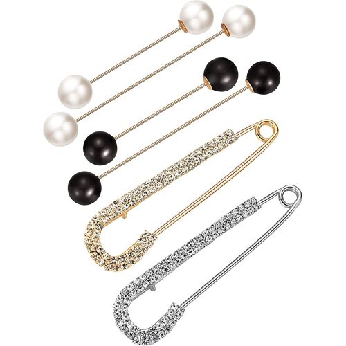 6 Pièces Sweater Shawl Clips Set, Y Compris Double Faux Pearl Brooch Pins Et Crystal Shawl Clips Pour Femmes Filles Costume Accessoire