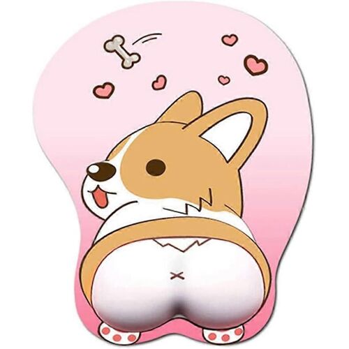 Tapis de souris avec support de poignet Gel Ergonomique 3D Tapis de souris Anime Corgi Dog Tapis de souris de jeu pour PC portables (rose)