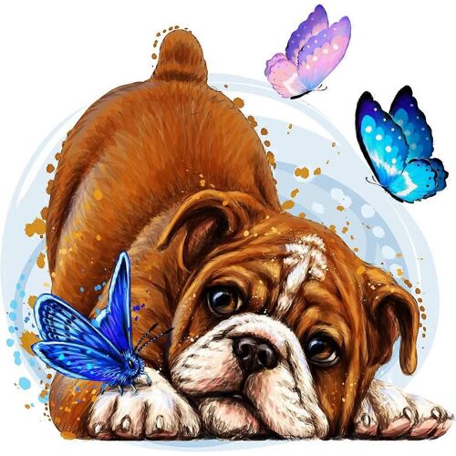 Kits De Peinture Au Diamant Bricolage Pour Adultes, Chien Et Papillons Kit D'art De Peinture Au Diamant 5d, Strass Rond Full Drill Diamond Art, Peinture Avec Diamo Rond