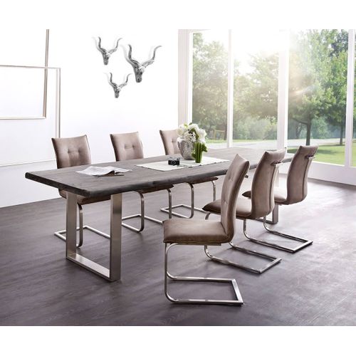 Table-De-Salle-?-Manger Edge Acacia Platine 300x100 Xl Acier Inoxydable ?Troit Live-Edge