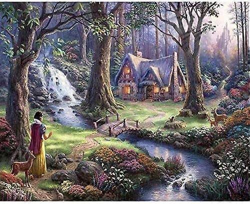 Kits De Peinture Au Diamant Colorés, Snow White Dwarf Lodge Peinture Avec Diamant Par Numéro Kits 5d Full Drill Round Strass Broderie Point De Croix Maison W