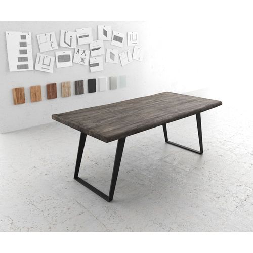 Table-De-Salle-À-Manger Edge Acacia Platine 200x100 Xl Métal Incliné Live-Edge