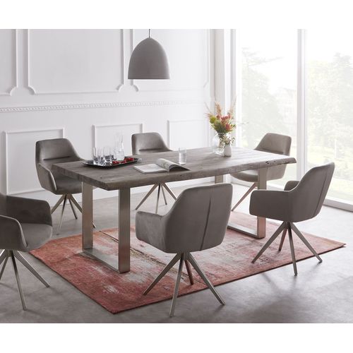 Table-De-Salle-?-Manger Edge Acacia Platine 180x90 Xl Acier Inoxydable ?Troit Live-Edge