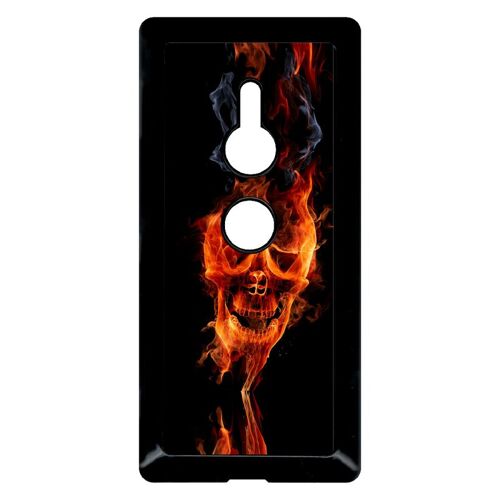 Coque pour xperia xz2 - tête de mort en feu - noir