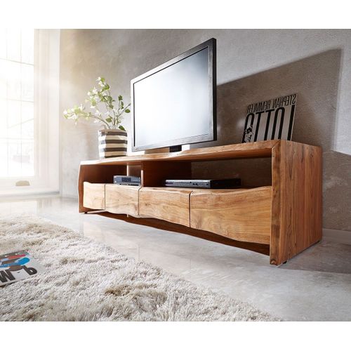 Meuble-Tv Live-Edge Acacia Nature 230 Cm 4 Tiroirs Bordure D'arbre Lowboard