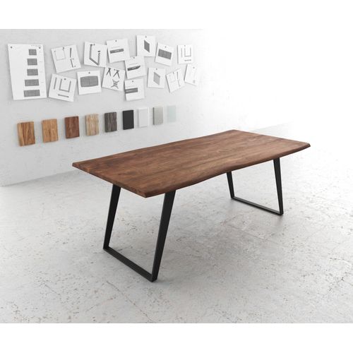 Table-De-Salle-?-Manger Edge Acacia Marron 200x100 M?Tal Inclin? Live-Edge