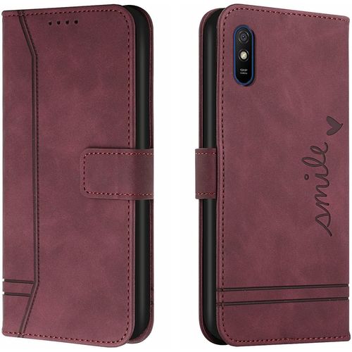 Coque Pour Xiaomi Redmi 9a, Portefeuille Housse En Pu Avec Tpu Fermoir Flip Pochette Housse Pour Xiaomi Redmi 9a (Rouge)