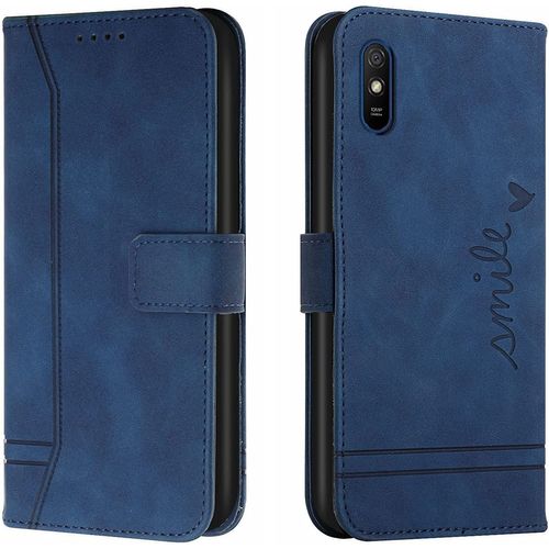 Coque Pour Xiaomi Redmi 9a, Portefeuille Housse En Pu Avec Tpu Fermoir Flip Pochette Housse Pour Xiaomi Redmi 9a (Bleu)