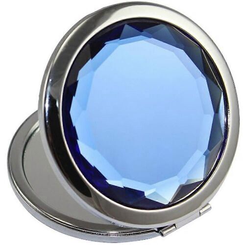 Ubiuo Mini Cosmétique Métal Portable Pli Poche Femmes Filles Maquillage Miroir Double Côtés (L¿Un Est Normal, L'autre Est Grossissant) (Bleu) 
