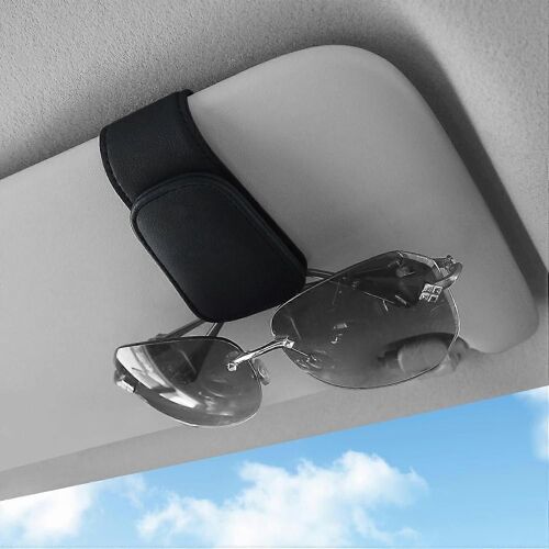 Porte-Lunettes De Soleil Pour Visière De Voiture, Porte-Lunettes Magnétiques De Voiture, Pince À Lunettes De Soleil En Cuir Et Pince De Carte De Billet Adaptée À L'intérieur De La Voiture (Noir)