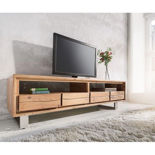 Meuble-Tv Live-Edge Acacia Nature 190 Cm 2 Compartiments 4 Tiroirs Bordure D'arbre Lowboard