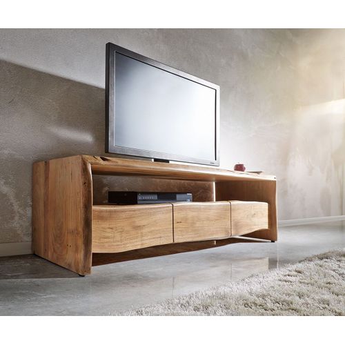 Meuble-Tv Live-Edge Acacia Nature 145 Cm Compartiment Ouvert Bordure D'arbre Lowboard