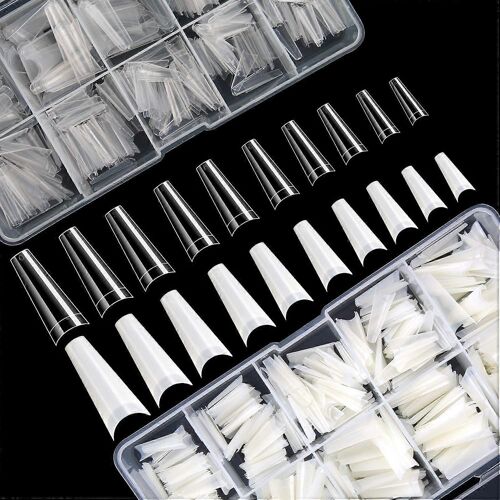 1000 Pcs Cercueil Français Ballerine Nail Tips Ongles Acryliques Artificiel Demi Faux Flocon Nail Tips 10 Tailles Avec Étuis En Plastique Transparent Pour Salon De Manucure Nail S 