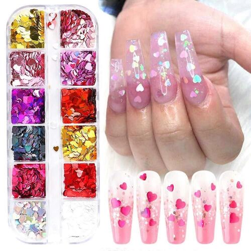 3d Coeur Nail Art Autocollants Glitter Décalcomanies Amour Ongle Paillettes Laser Sparkle Nail Flakes Taille Mixte Coloré Brillant Design Pour Acrylique Nail Supplies Char 