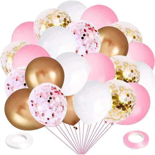 Kit de ballons blancs en or rose, 62 pièces de confettis en latex ballons 12 pouces ballons à l¿hélium pour douche de bébé fiançailles mariage anniversaire fête déco