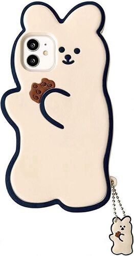 Coque en silicone 3D compatible avec l'iPhone 12 Pro, Creative Classic Soft Rubber Bumper Cover Cool Fun Thick Protective Case (Bear White, iPhone