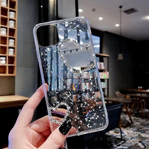 Etui pour IPhone 12/12 Pro Glitter Diamonds Mirror Case Bling Crystal Sparkly Shiny Bling Strass Lune Stars Paillette Slim Flexible Soft Rubber Gel