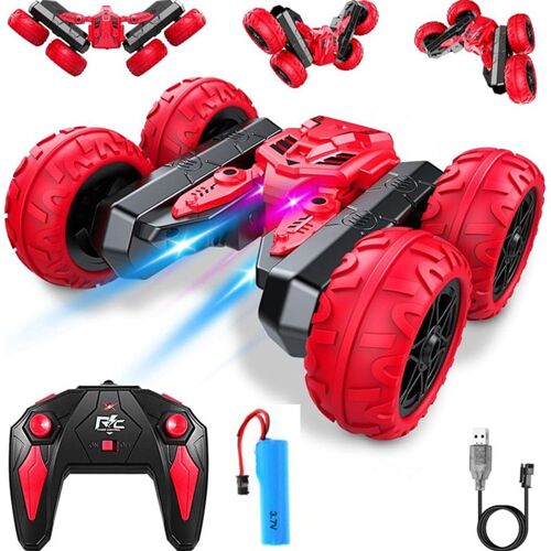 Voiture Telecommandé Enfant, 4wd Voiture Télécommandée Tout Terrain, 360° Rotation Voiture Télécommandée, Voiture Rc Avec Led, Rouge