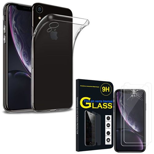 Coque Silicone Pour Apple Iphone Xr (2018) 6.1" Gel Ultraslim Et Ajustement Parfait - Transparent + 2 Films Verre Trempé