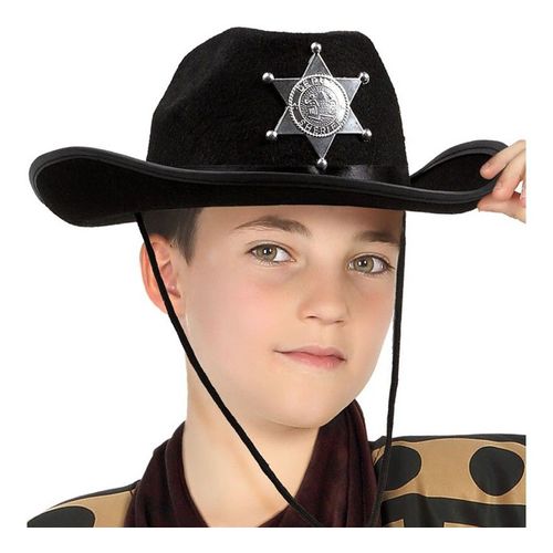 Chapeau De Sheriff Noir Avec Plaque Pour Enfant (Taille Unique Enfants)
