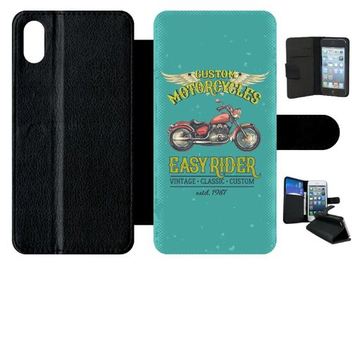 Etui A Rabat - Moto Rtro Easy Rider - Compatible Avec Apple Iphone Xs Max - Simili-Cuir - Bord Noir