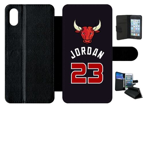 Etui A Rabat - Chicago Jordan 23 - Compatible Avec Apple Iphone Xs Max - Simili-Cuir - Bord Noir