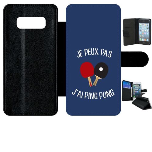 Etui a rabat - Je peux pas j ai ping pong fond bleu - compatible avec samsung Galaxy Note 8.0 - Simili-cuir - bord Noir