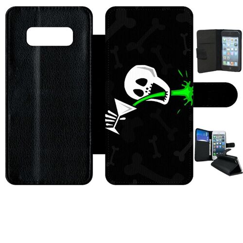 Etui a rabat - Tete de mort qui boit fond noir - compatible avec samsung Galaxy Note 8.0 - Simili-cuir - bord Noir