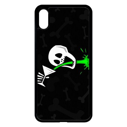 Coque Pour Smartphone - Tete De Mort Qui Boit Fond Noir - Compatible Avec Apple Iphone Xs Max - Plastique - Bord Noir