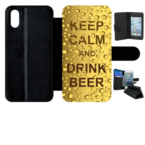 Etui A Rabat - Keep Calm Biere Bulle - Compatible Avec Apple Iphone Xs - Plastique - Bord Noir