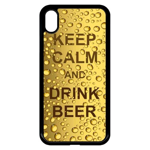 Coque Pour Smartphone - Keep Calm Biere Bulle - Compatible Avec Apple Iphone Xr - Plastique - Bord Noir